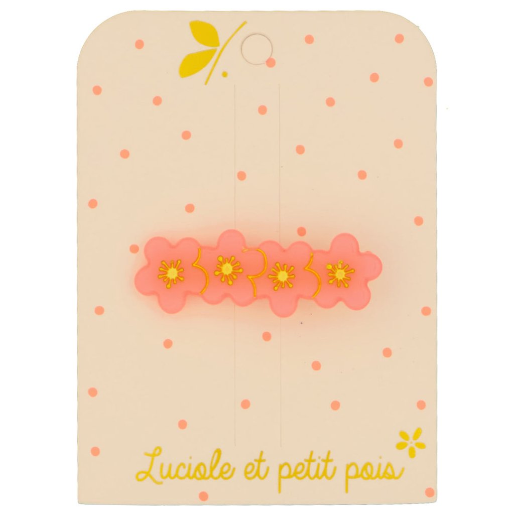 Barrette 4 Fleurs Rose Fluo - Luciole et Petit Pois