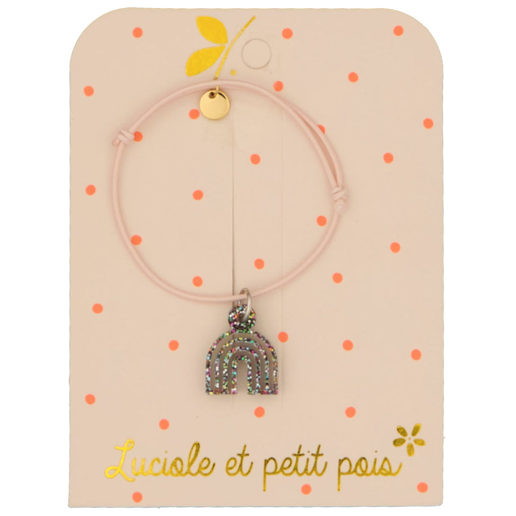 Photo de Bracelet_cordon_elastique_Rose_pale_arc en ciel_multicolore_luciole et petit pois par Les Biscottes