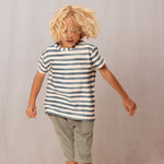 Photo de TSHIRTESSENTIALRAYURESBLEUES_BERMUDABASILETERRYVERTDEGRIS 1 par Les Biscottes