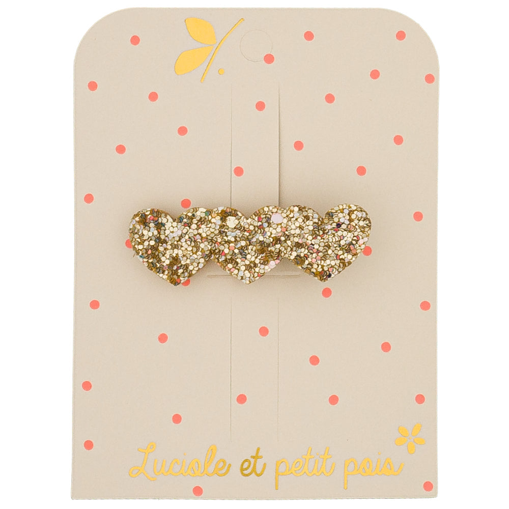 Barrette 3 Cœurs Doré - Luciole et Petit Pois