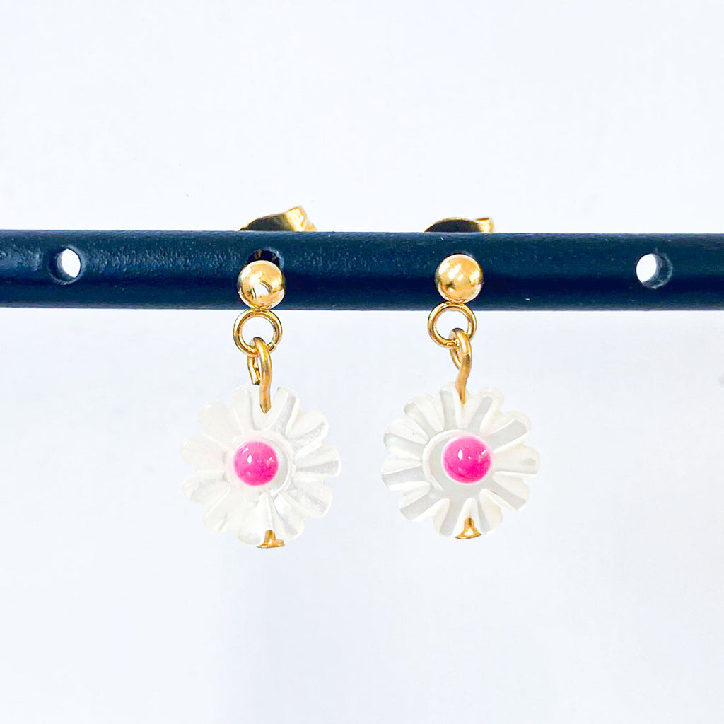 Boucles d'Oreilles Marguerite Fuchsia - Litchi