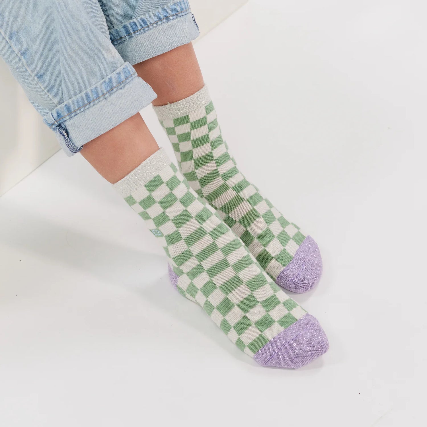 Chaussettes Enfant à Carreaux Blanc et Vert - Billybelt