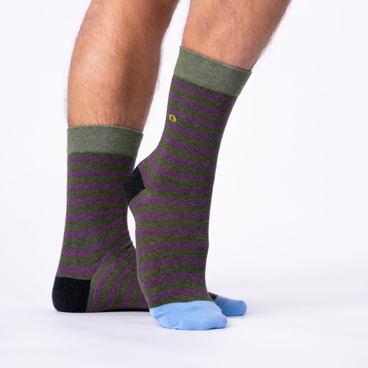 Chaussettes Adulte Rayures Larges Vert Chiné et Violet - Billybelt