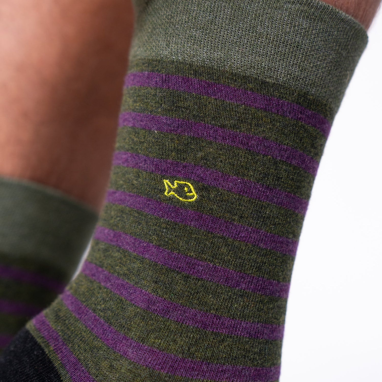 Chaussettes Adulte Rayures Larges Vert Chiné et Violet - Billybelt
