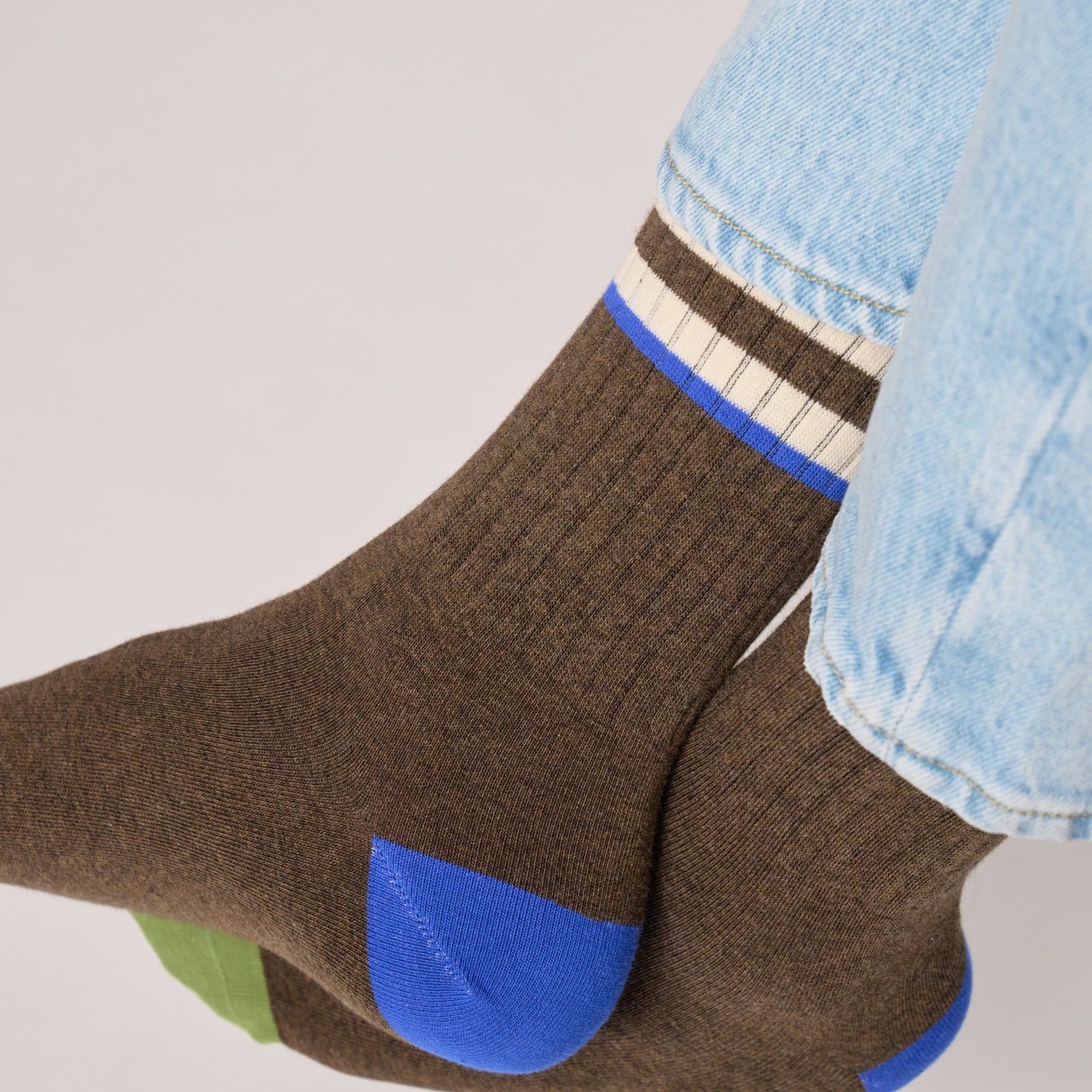 Chaussettes Adulte Rétro Marron Rayures Ivoire et Bleu - Billybelt