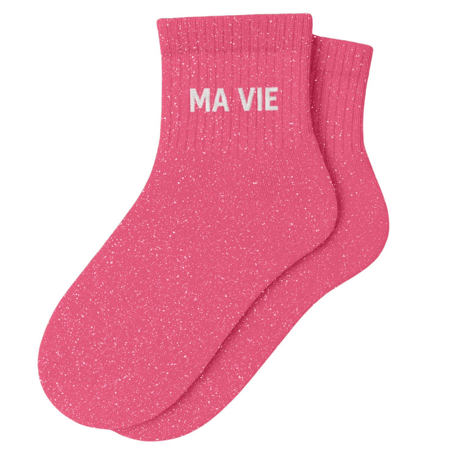 Chaussettes Basses à Paillettes "Ma Vie" Rose Bubble - Woom