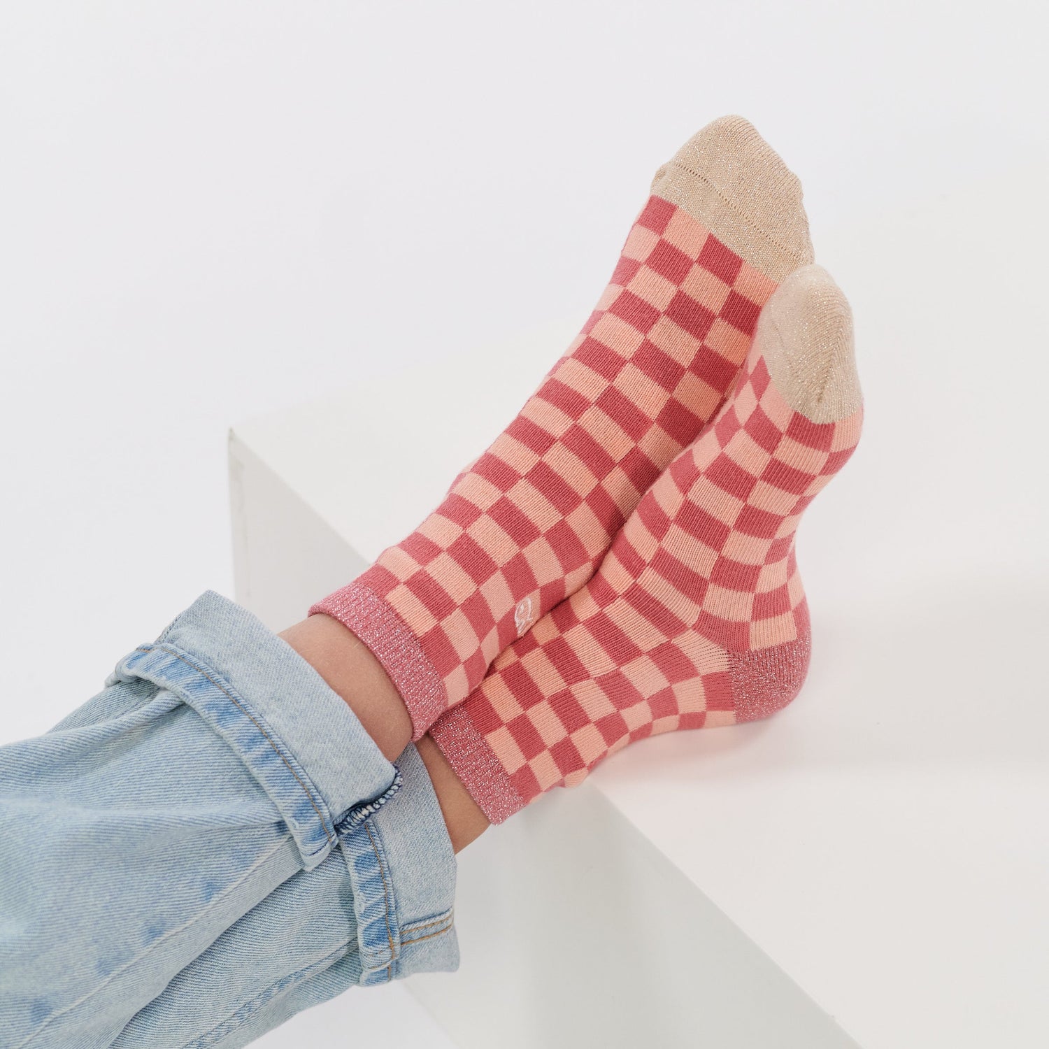 Chaussettes Enfant à Carreaux Rose et Pêche - Billybelt