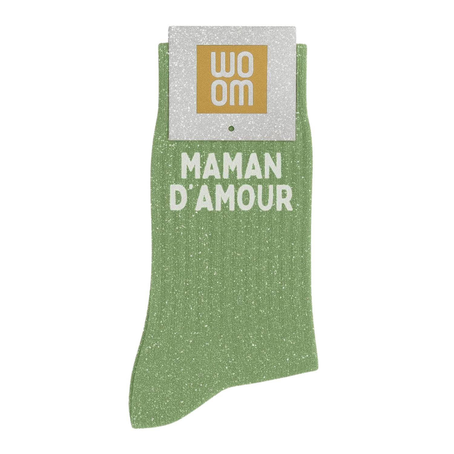 Chaussettes à Paillettes "Maman d'Amour" Vert - Woom