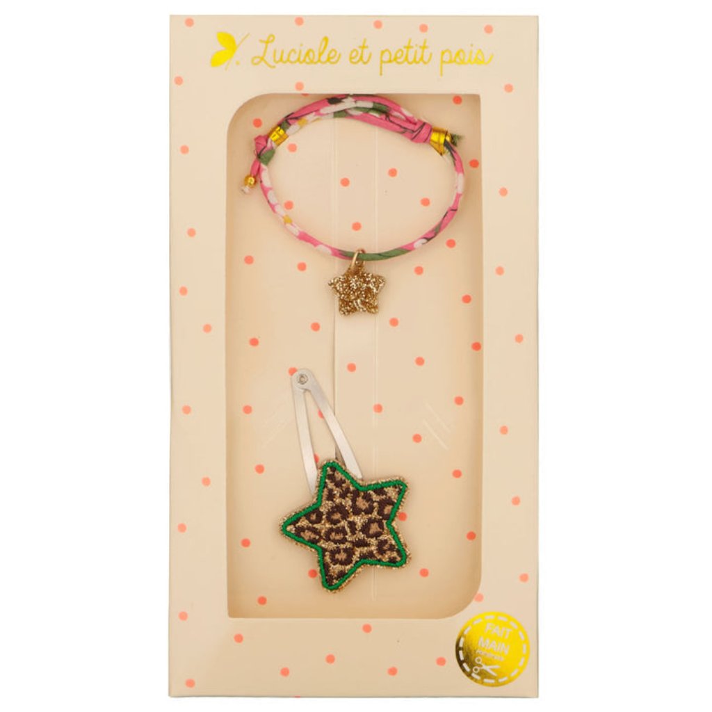 Coffret Barrette Étoile Léopard & Bracelet Liberty Pivoine - Luciole et Petit Pois