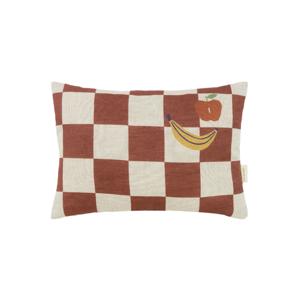 Coussin Rectangulaire Maroon Checks Fruits - Nobodinoz