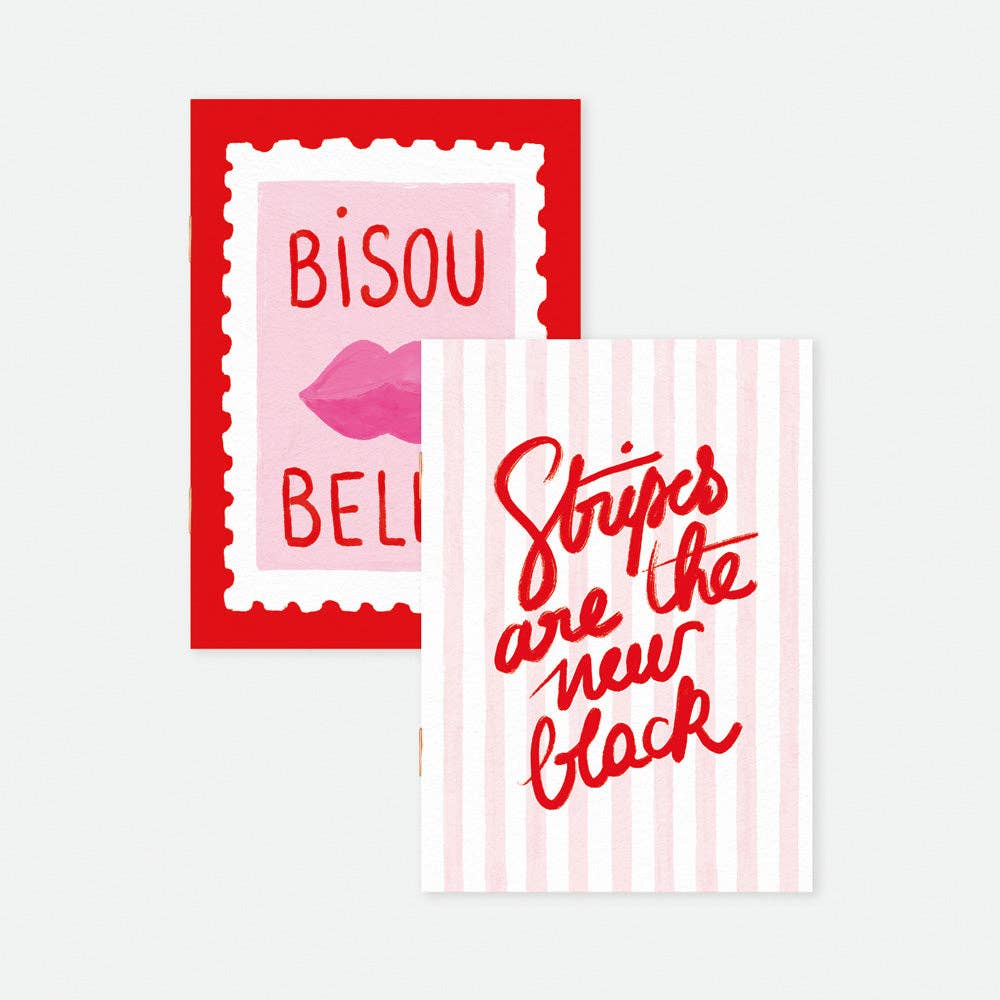 Duo de Carnets "Bisou Bella, Stripes" - All the Ways to Say