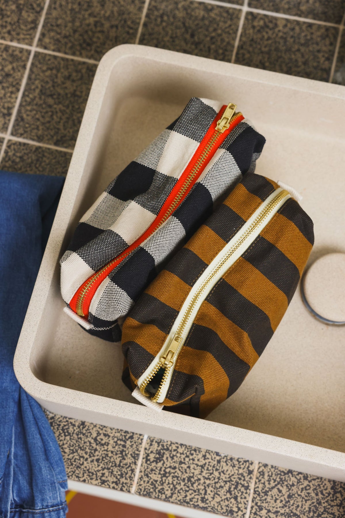 Mini Trousse de Toilette Big Vichy Greige - Rose In April