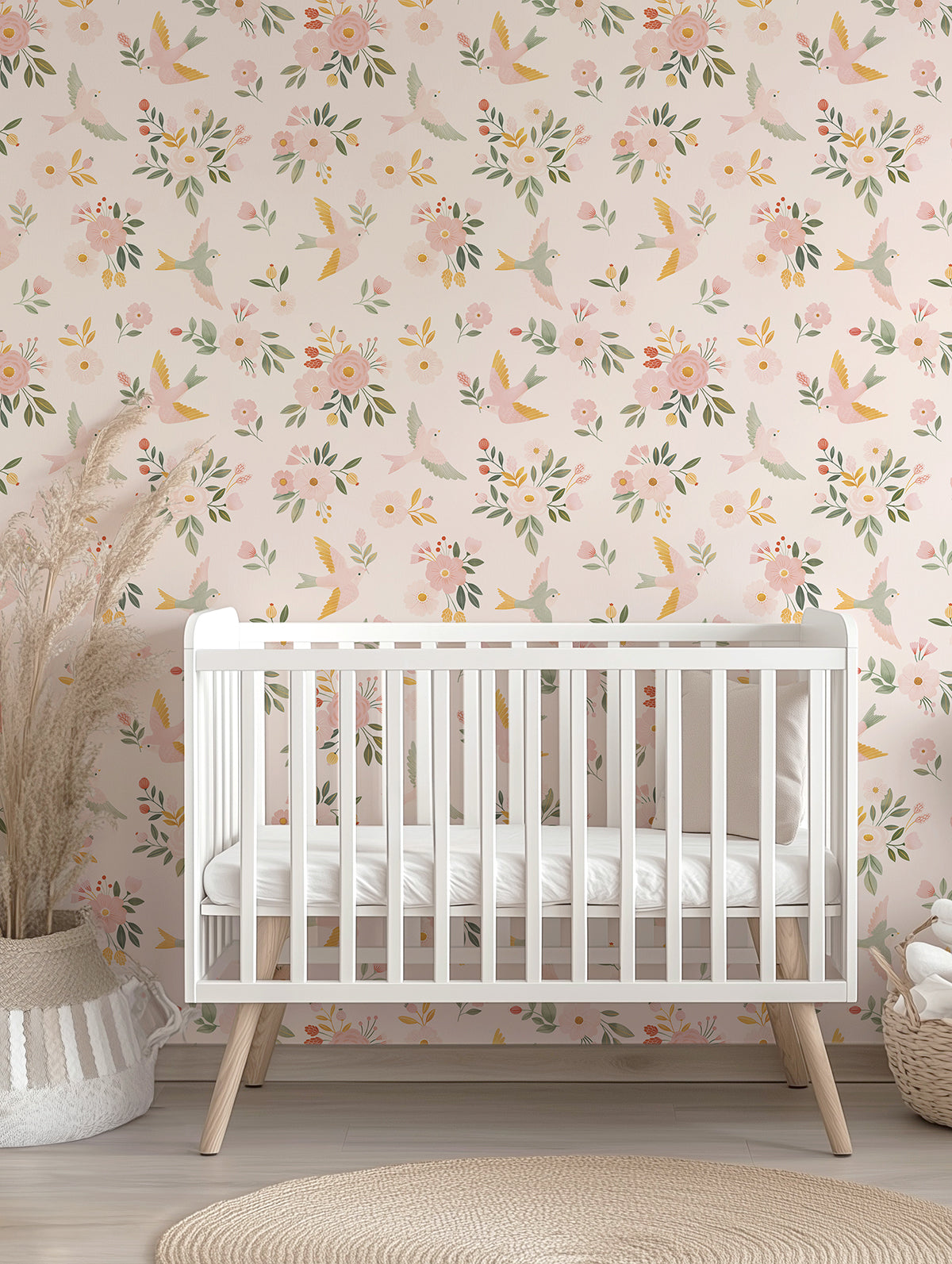 Papier Peint Alysse Fleurs et Oiseaux - Lilipinso