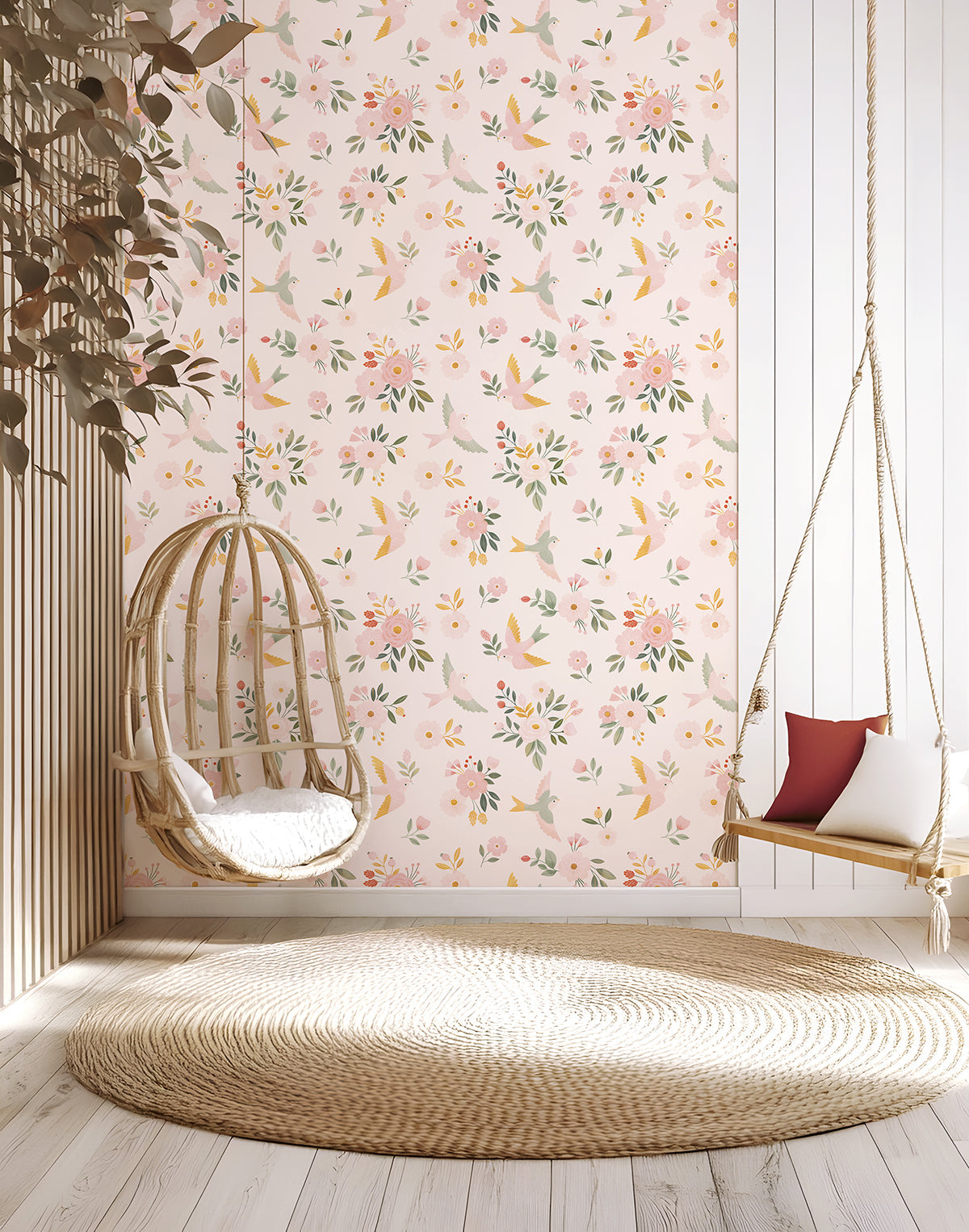 Papier Peint Alysse Fleurs et Oiseaux - Lilipinso