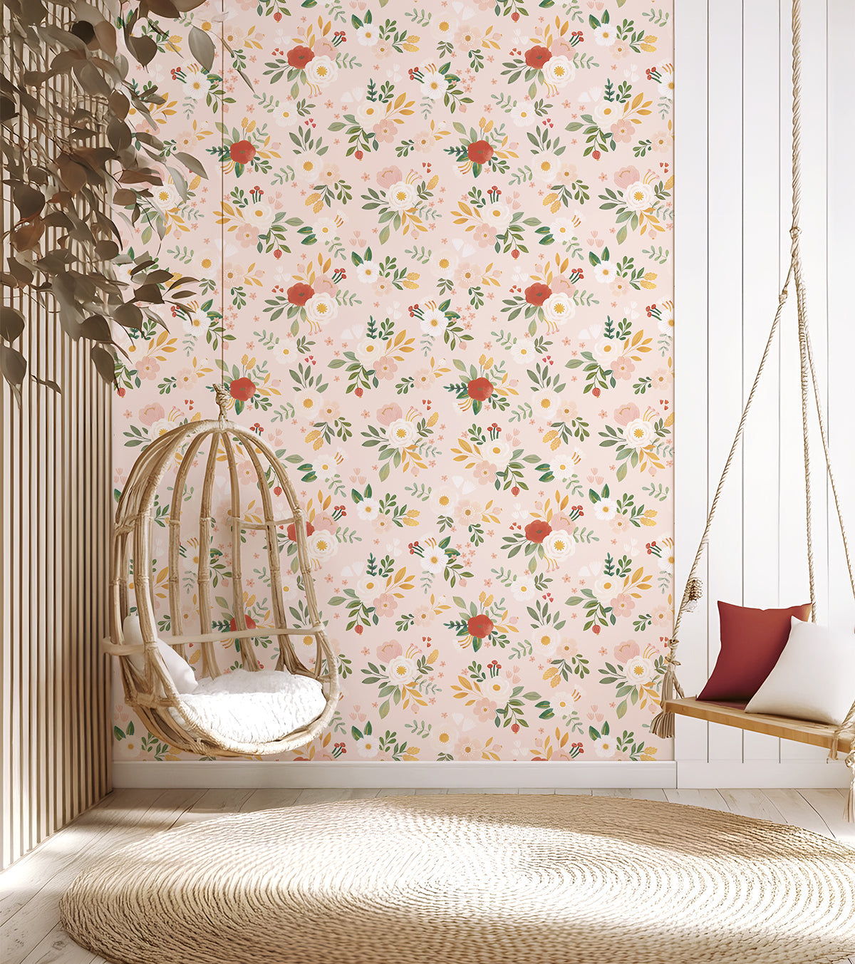 Papier Peint Alysse Floral et Oiseaux - Lilipinso