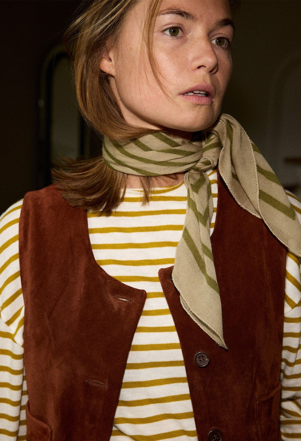 Petit Foulard en Laine Tourmaline Kaki - Gabrielle Paris