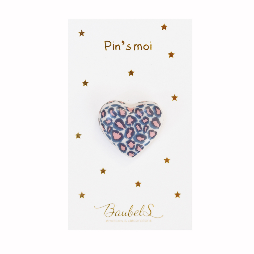 Pin's Coeur Léopard Bleu Rose - Baubels