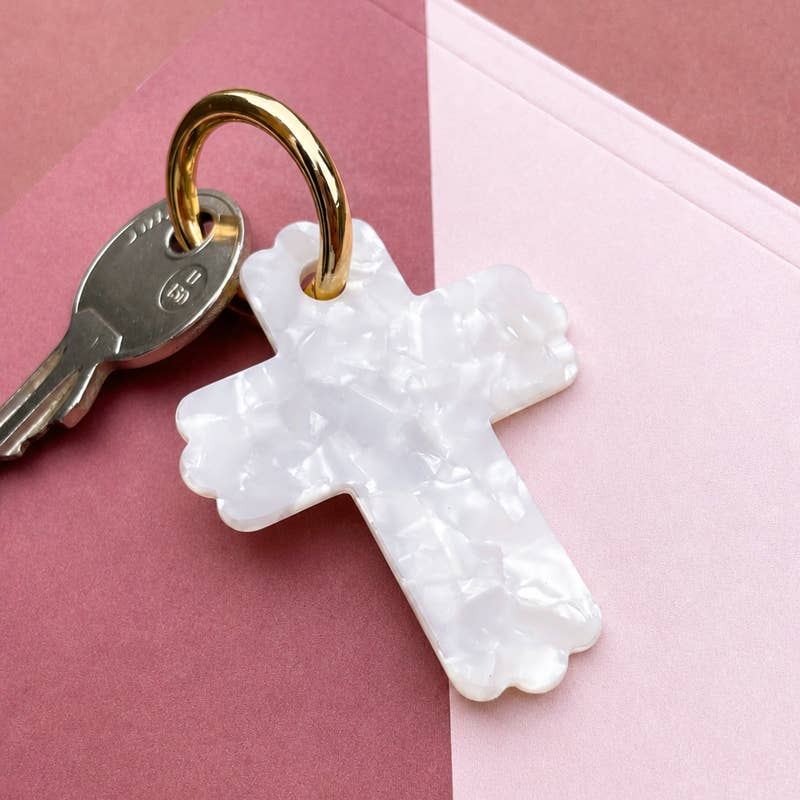 Porte-Clé Croix Nacré - Godsavetheking