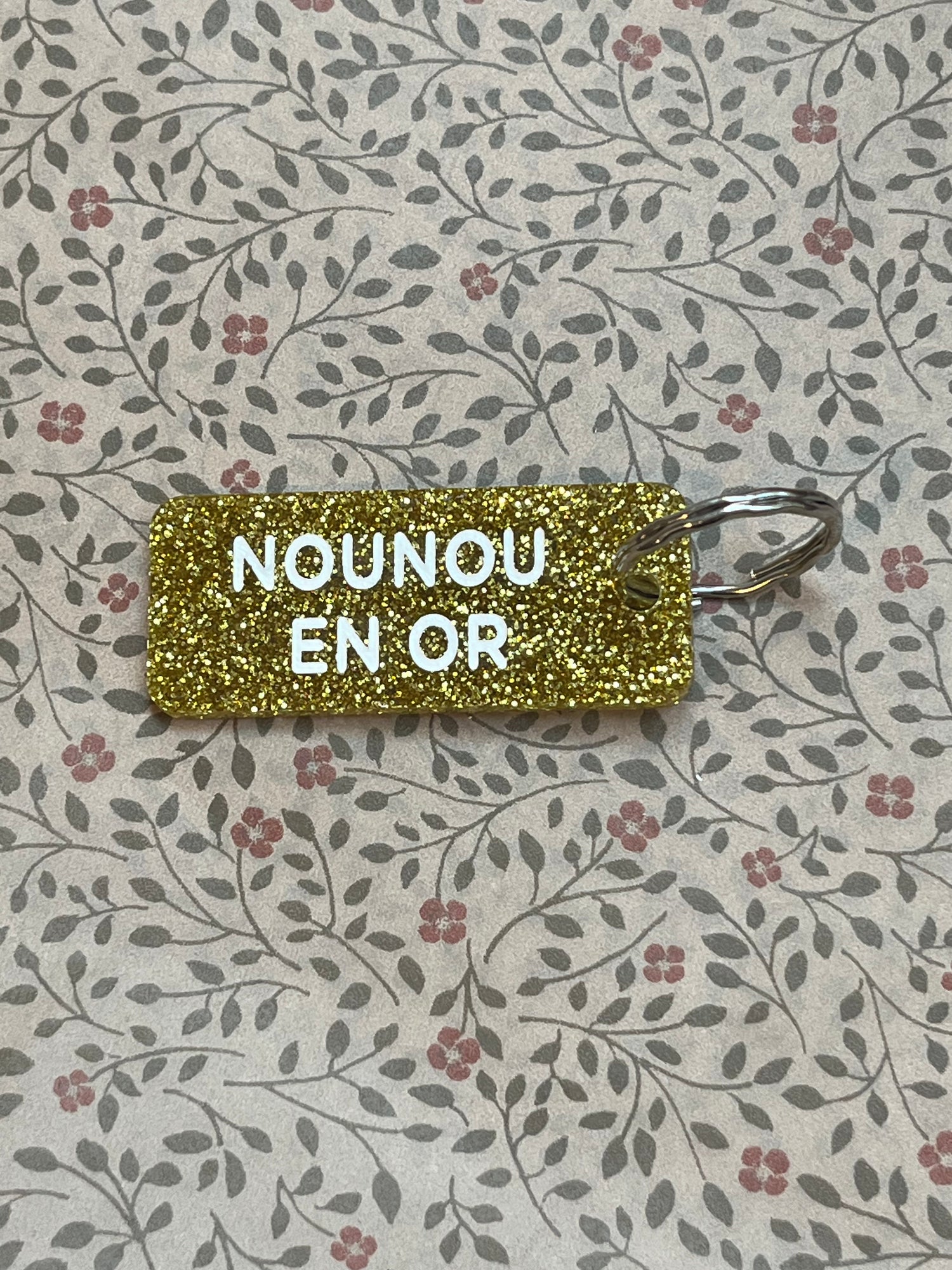 Porte-Clés Paillettes "Nounou en Or" Or - Plus de Love