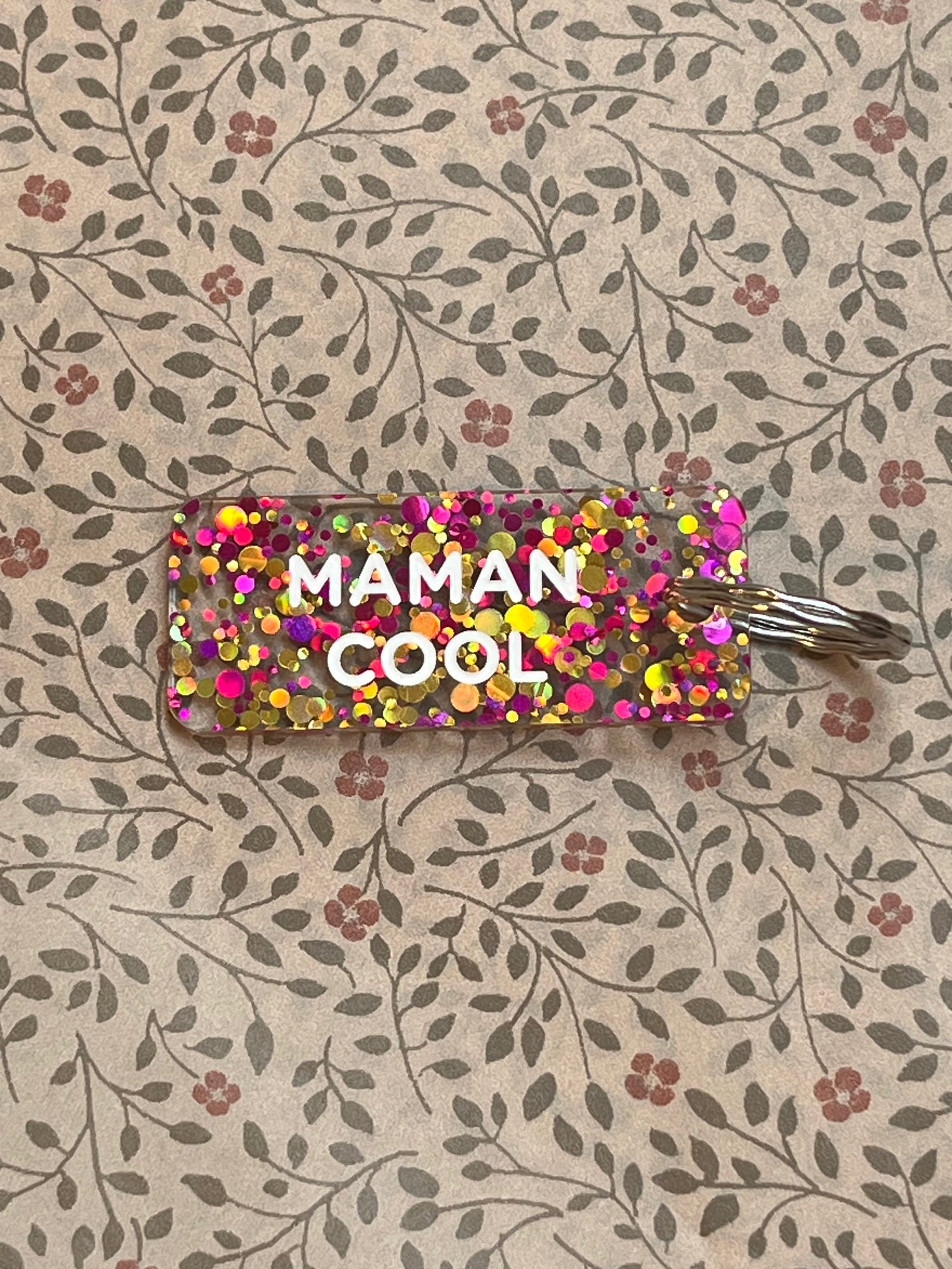 Porte-Clés Paillettes "Maman Cool" Fuchsia / Or - Plus de Love