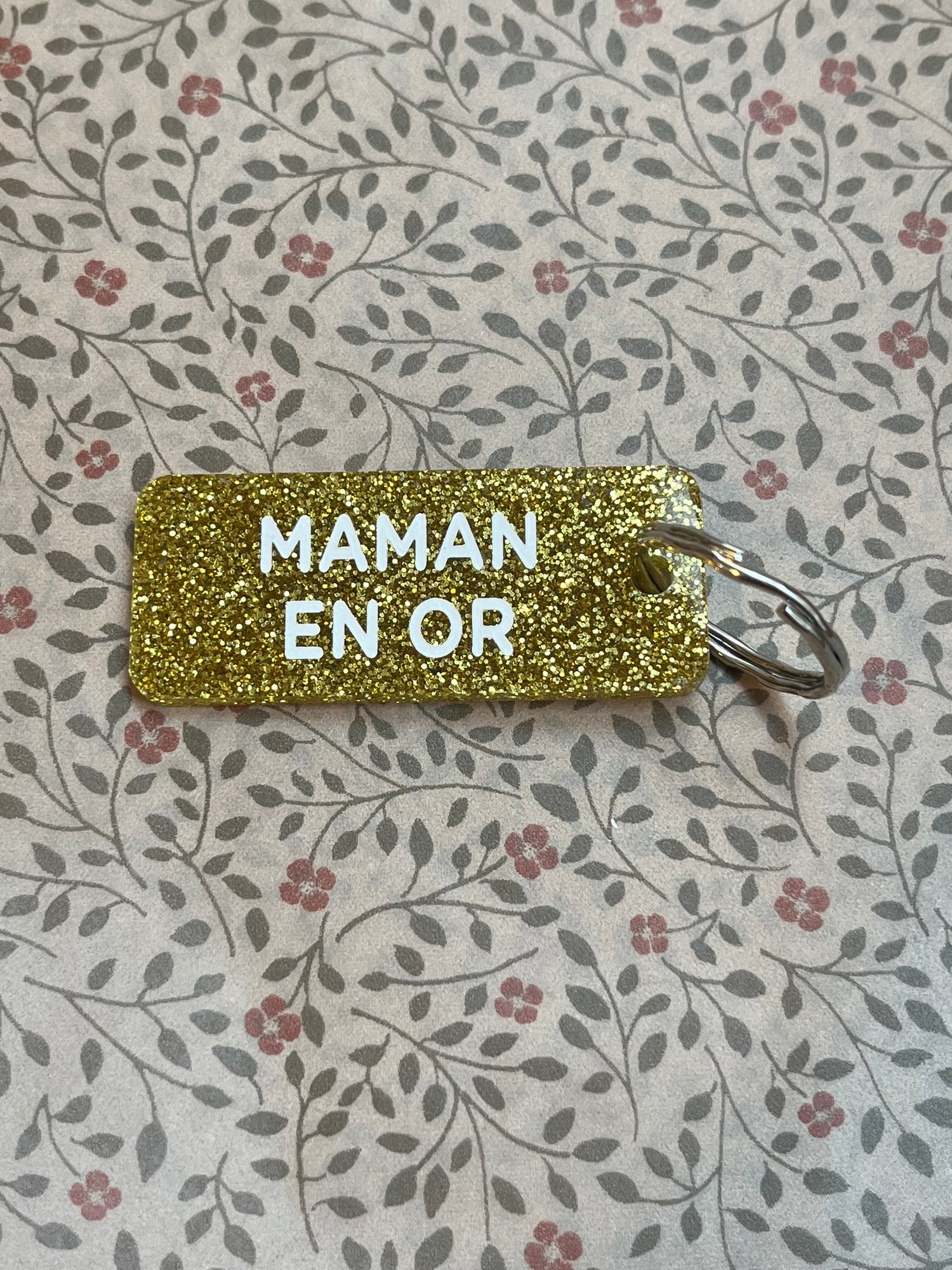 Porte-Clés Paillettes "Maman en Or" Or - Plus de Love