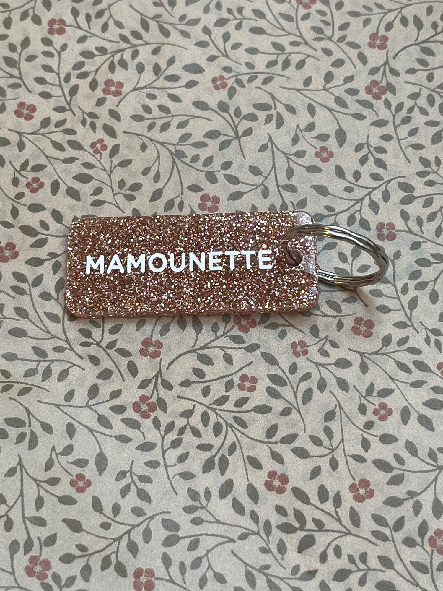 Porte-Clés Paillettes "Mamounette" Or Rose - Plus de Love