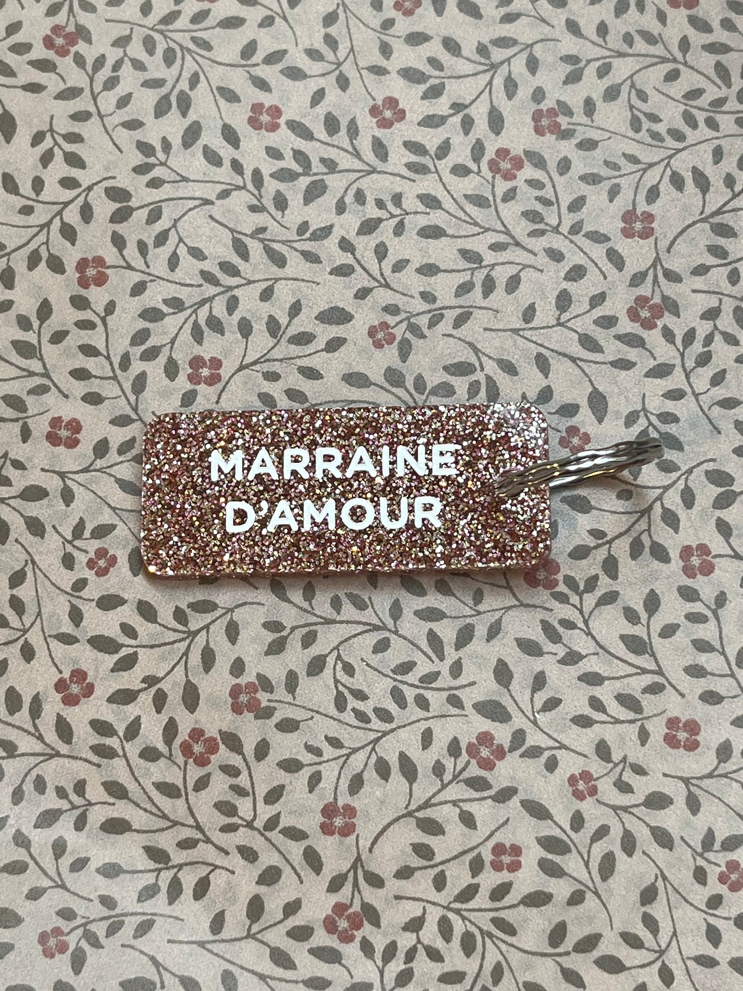 Porte-Clés Paillettes "Marraine d'Amour" Rose - Plus de Love
