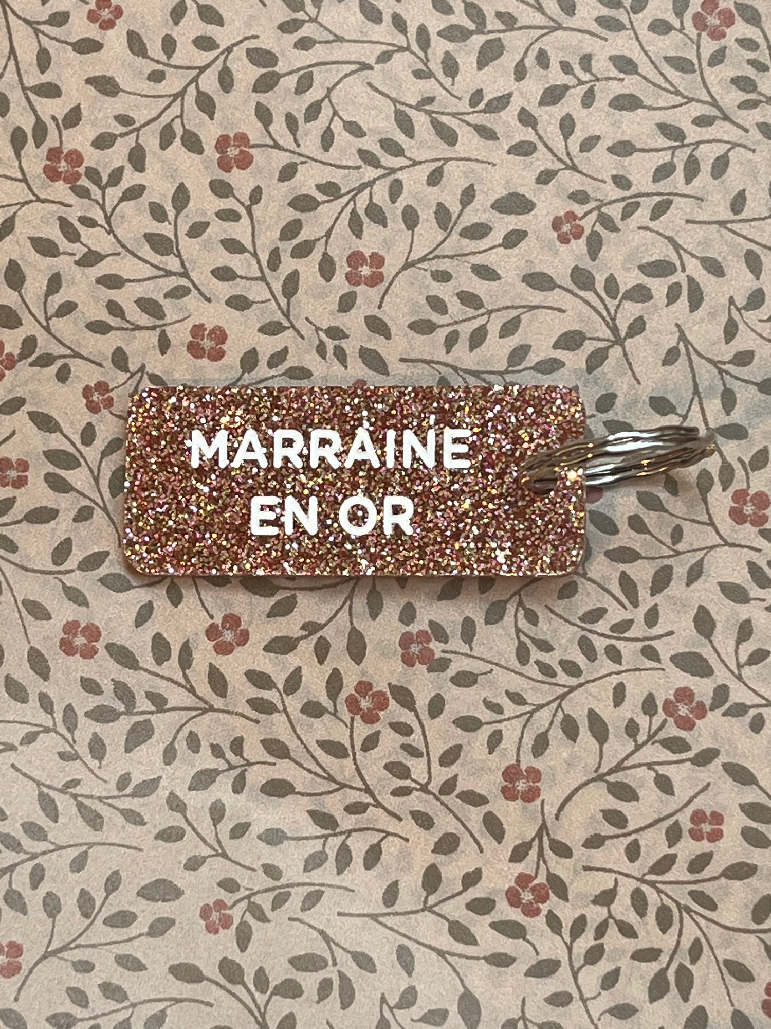 Porte-Clés Paillettes "Marraine en Or" Or Rose - Plus de Love