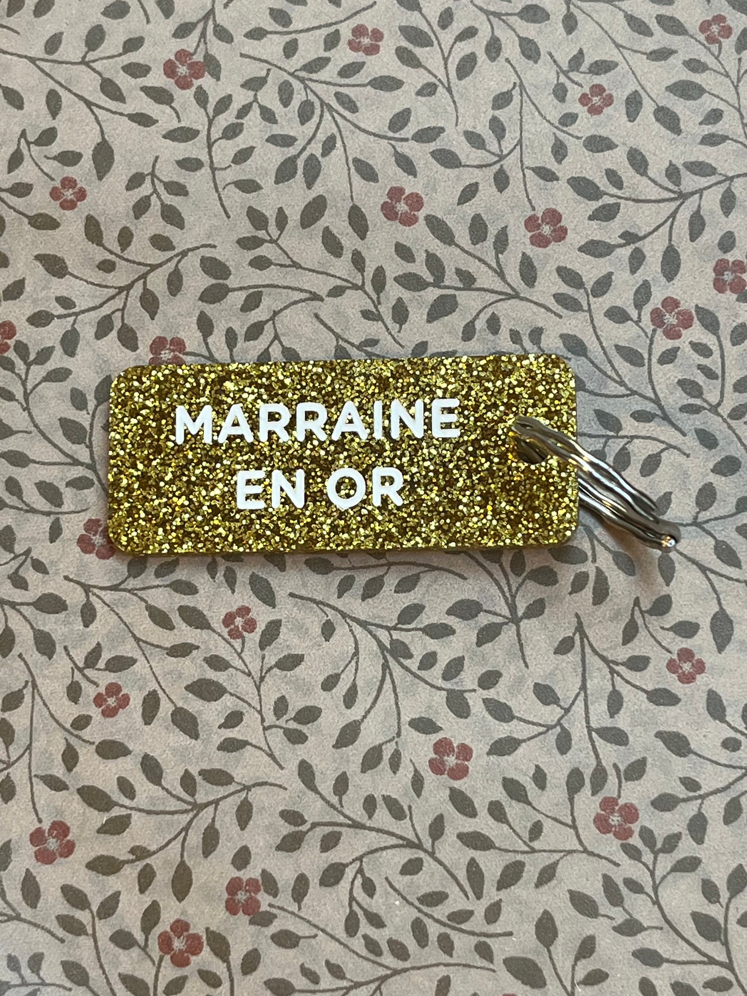 Porte-Clés Paillettes "Marraine en Or" Or - Plus de Love