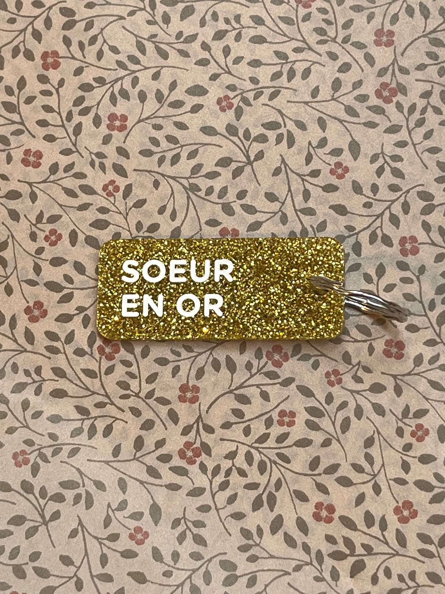 Porte-Clés Paillettes "Sœur en Or" Or - Plus de Love