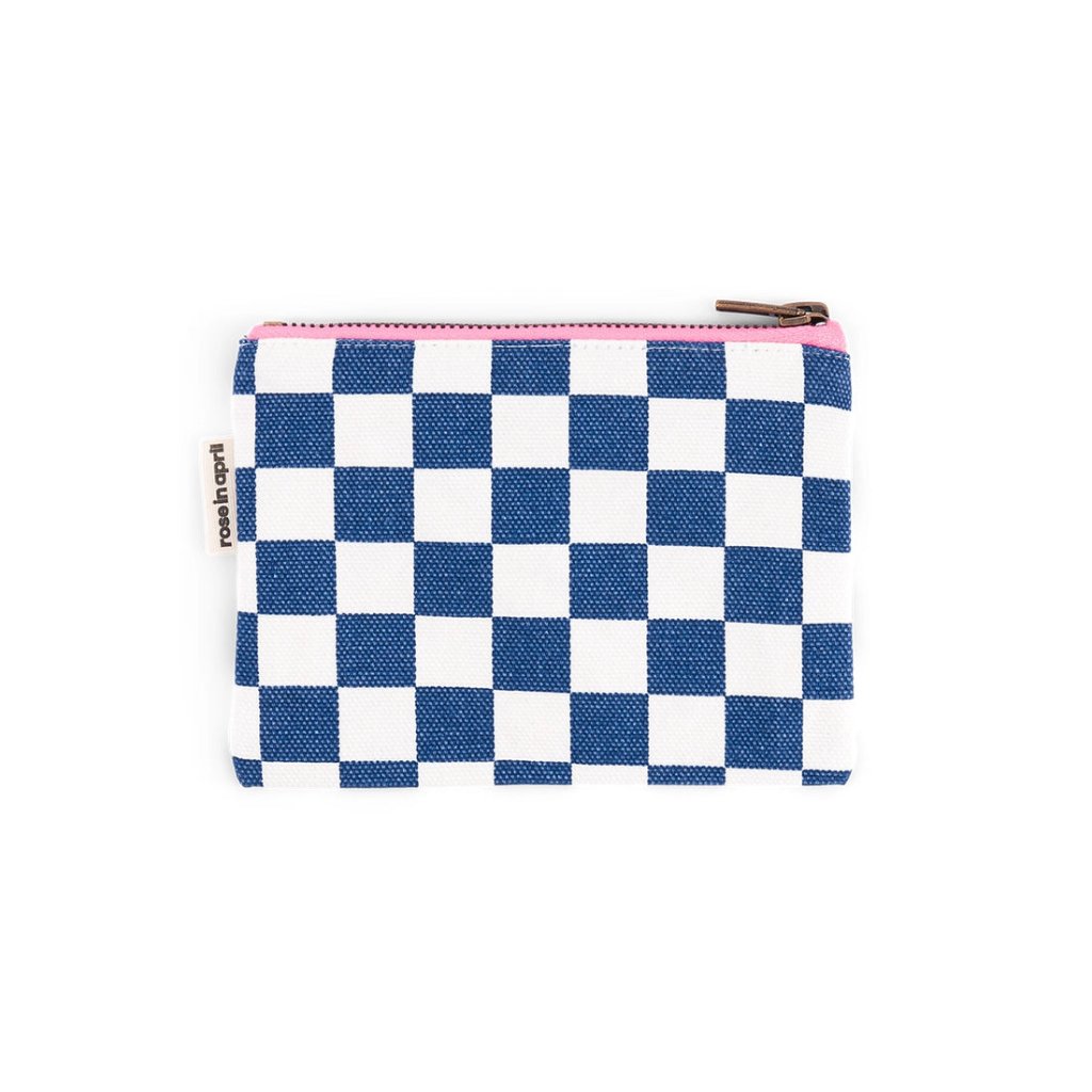 Porte Monnaie Damier Écru Bleu Navy - Rose In April