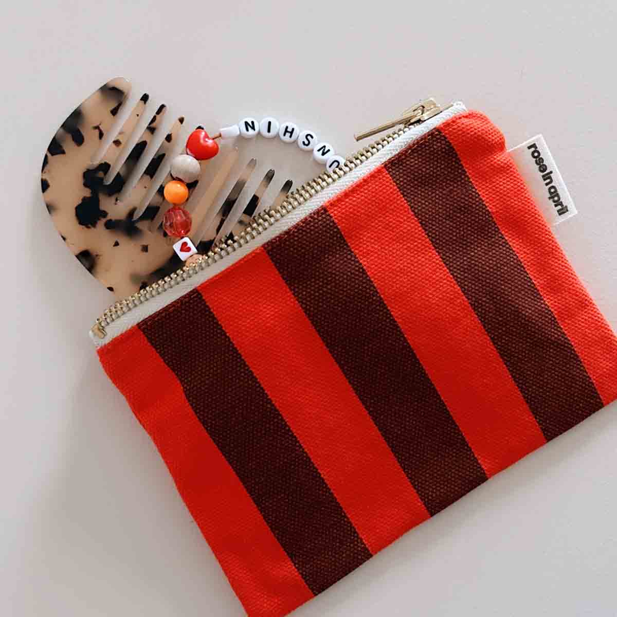 Porte Monnaie Rayures Marron / Rouge - Rose In April