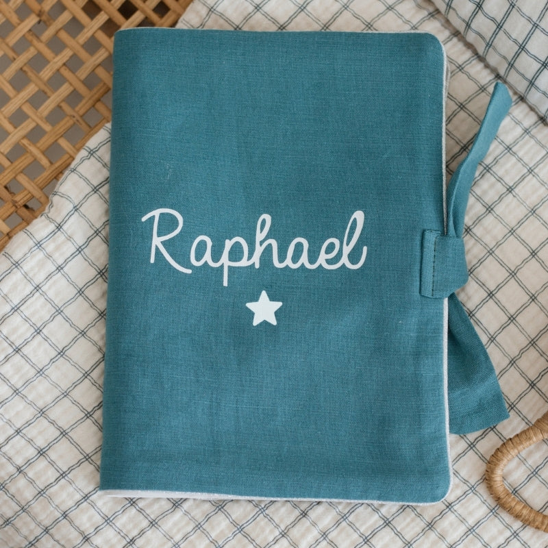 Protège Carnet de Santé Personnalisable Lin Bleu Canard - Oh La La Paris