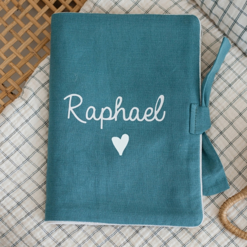 Protège Carnet de Santé Personnalisable Lin Bleu Canard - Oh La La Paris