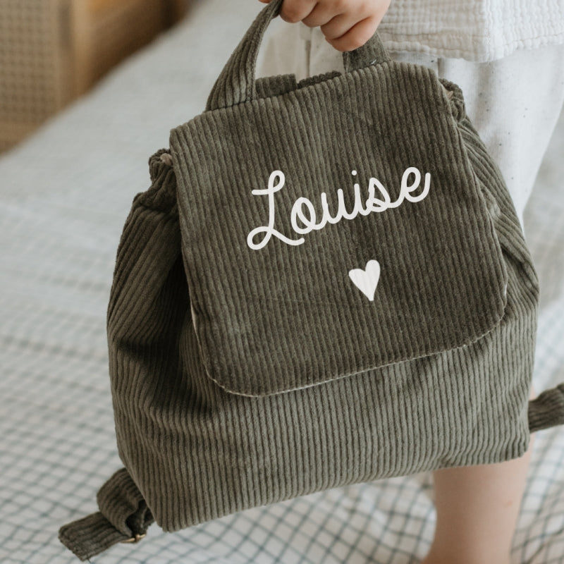 Sac à Dos Personnalisable Velours Côtelé Kaki - Oh La La Paris