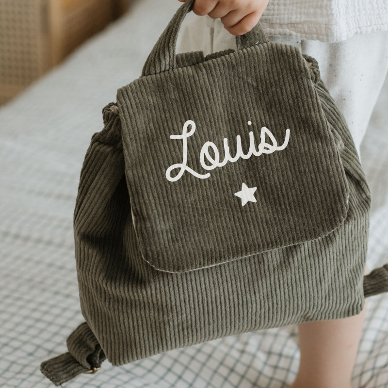 Sac à Dos Personnalisable Velours Côtelé Kaki - Oh La La Paris