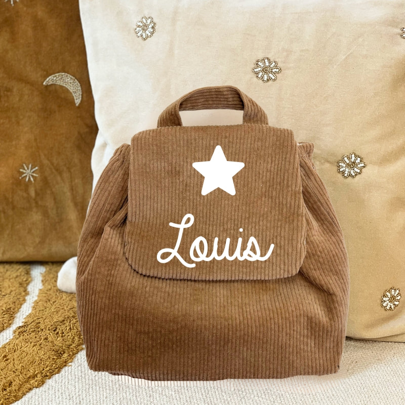 Sac à Dos Personnalisable Velours Côtelé Marron Clair - Oh La La Paris