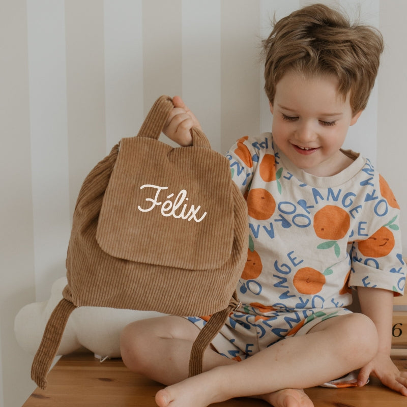 Sac à Dos Personnalisable Velours Côtelé Marron Clair - Oh La La Paris