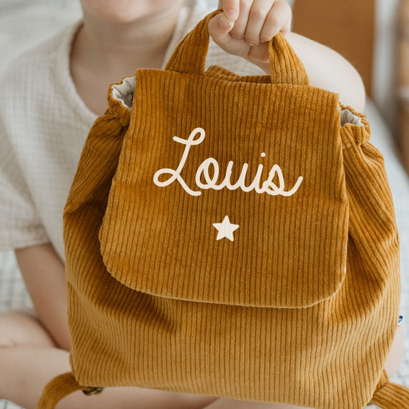 Sac à Dos Personnalisable Velours Côtelé Moutarde - Oh La La Paris