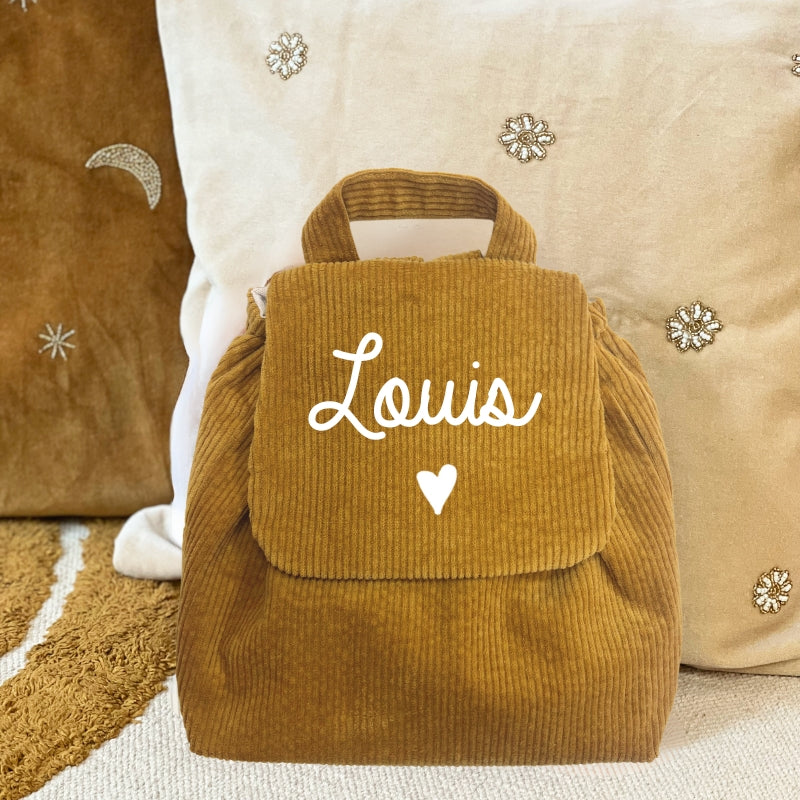 Sac à Dos Personnalisable Velours Côtelé Moutarde - Oh La La Paris