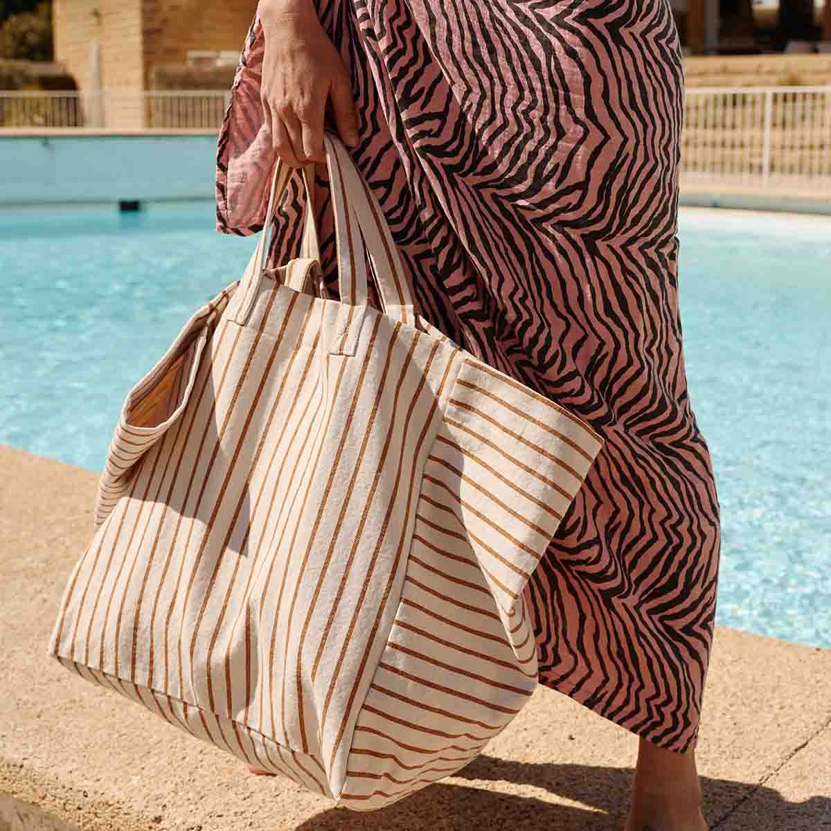 Sac Cabas Elisa Rayures Pecan / Greige - Rose In April