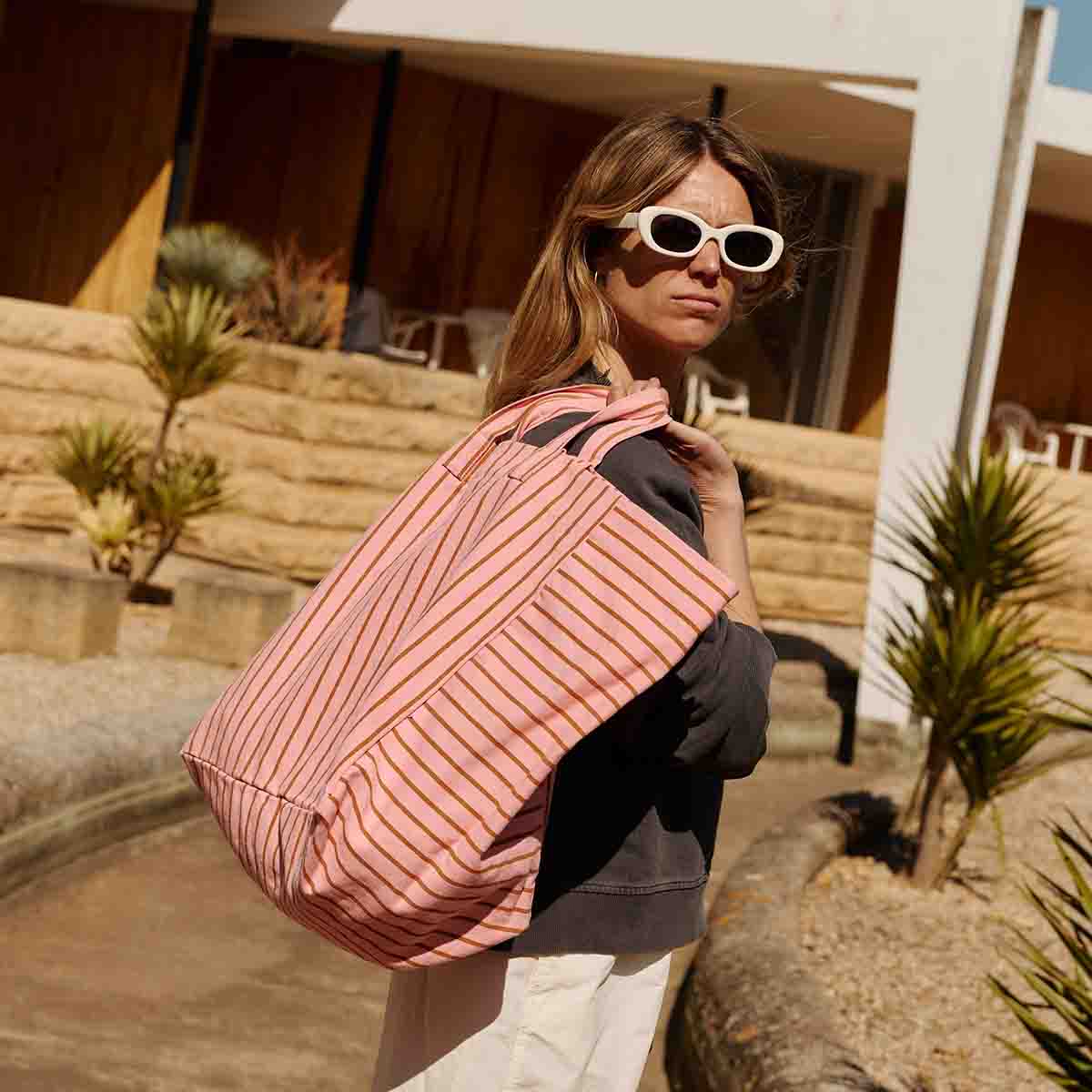 Sac Cabas Elisa Rayures Pecan / Strawberry - Rose In April