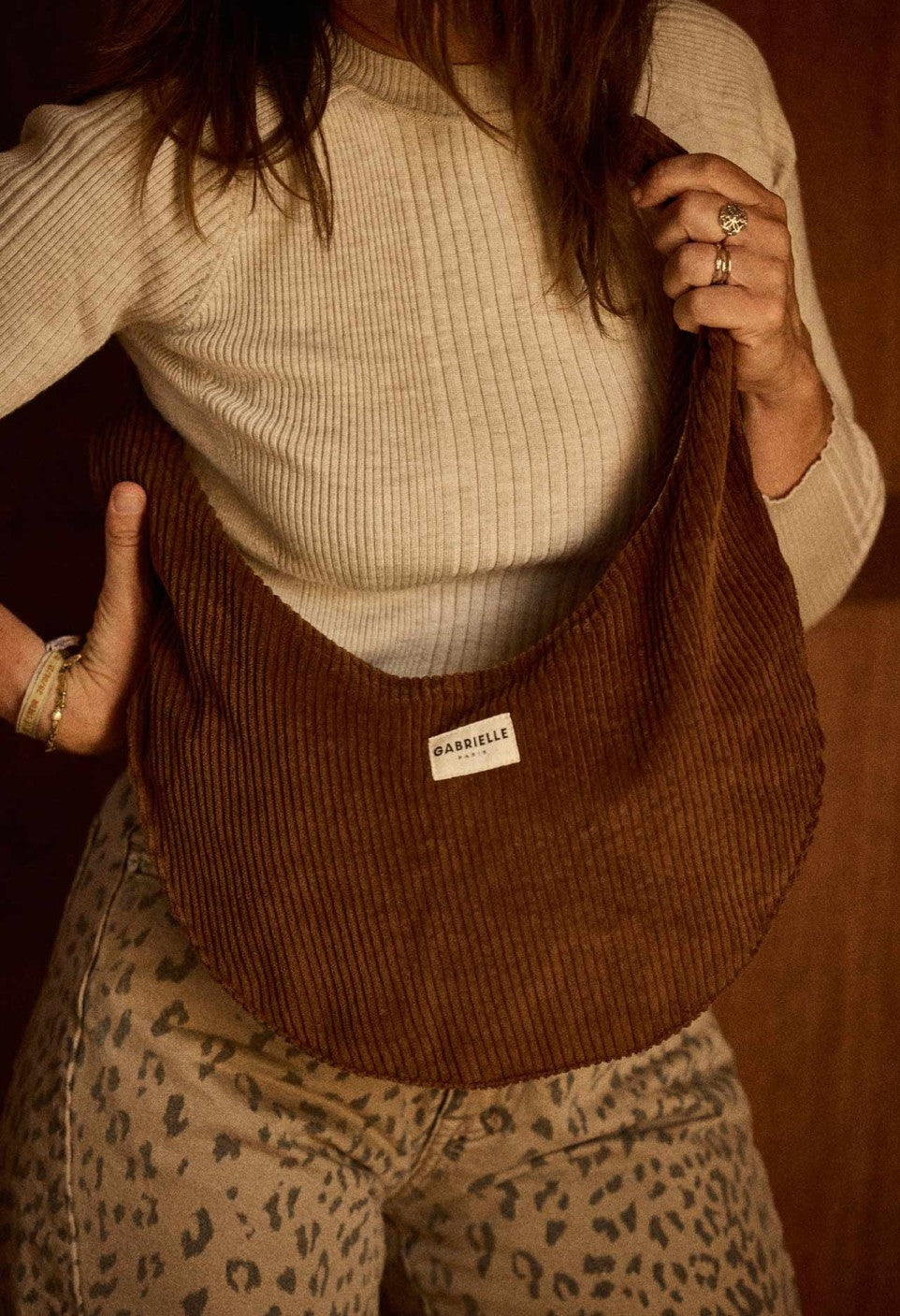 Sac Lune Velours Camel - Gabrielle Paris