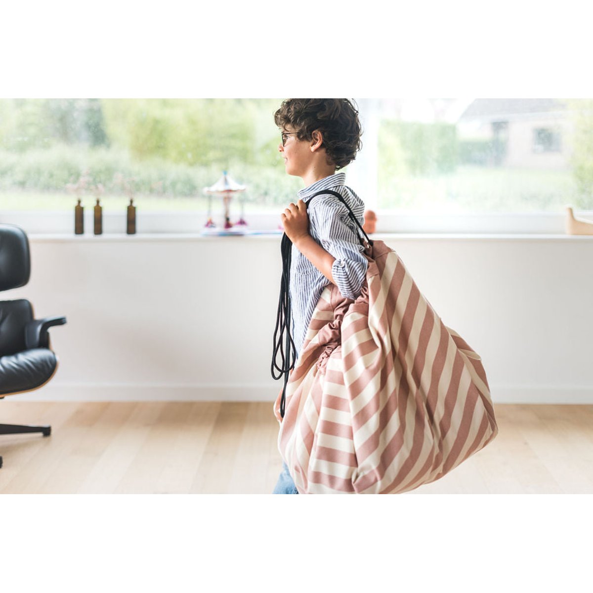 Sac Rangement Tapis Stripes Pink - Play and Go