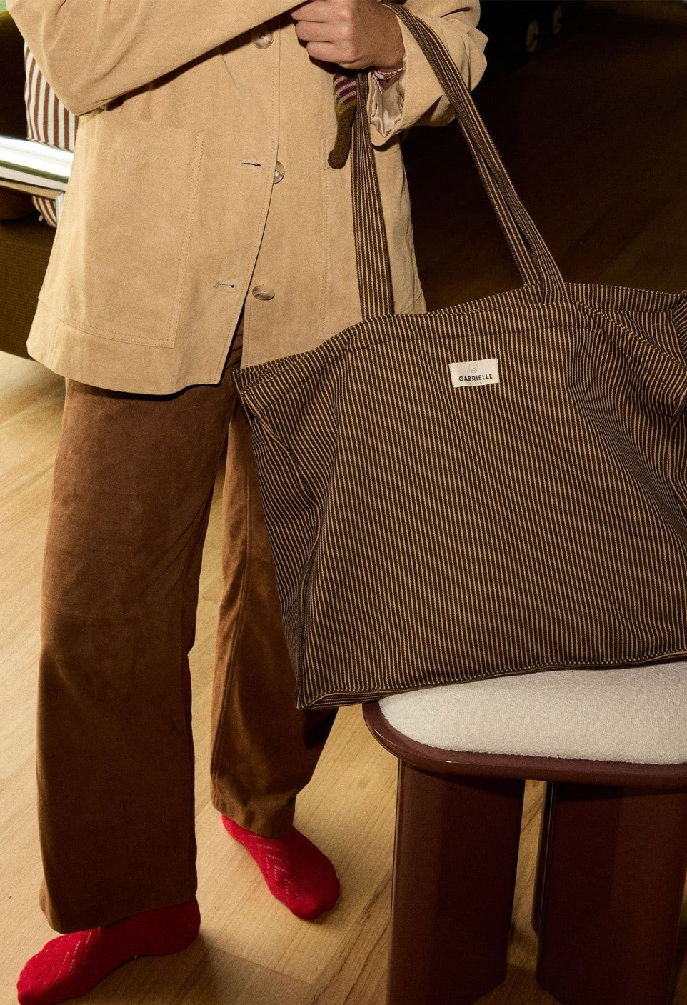 Sac Week-End Rayures Café - Gabrielle Paris