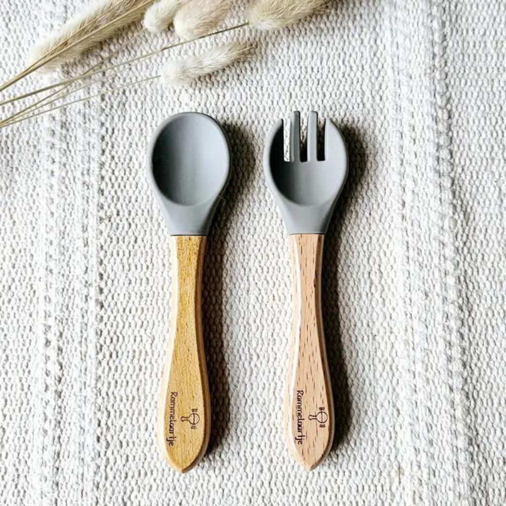 Set Couverts Silicone/Bambou Gris - Rammelaartje