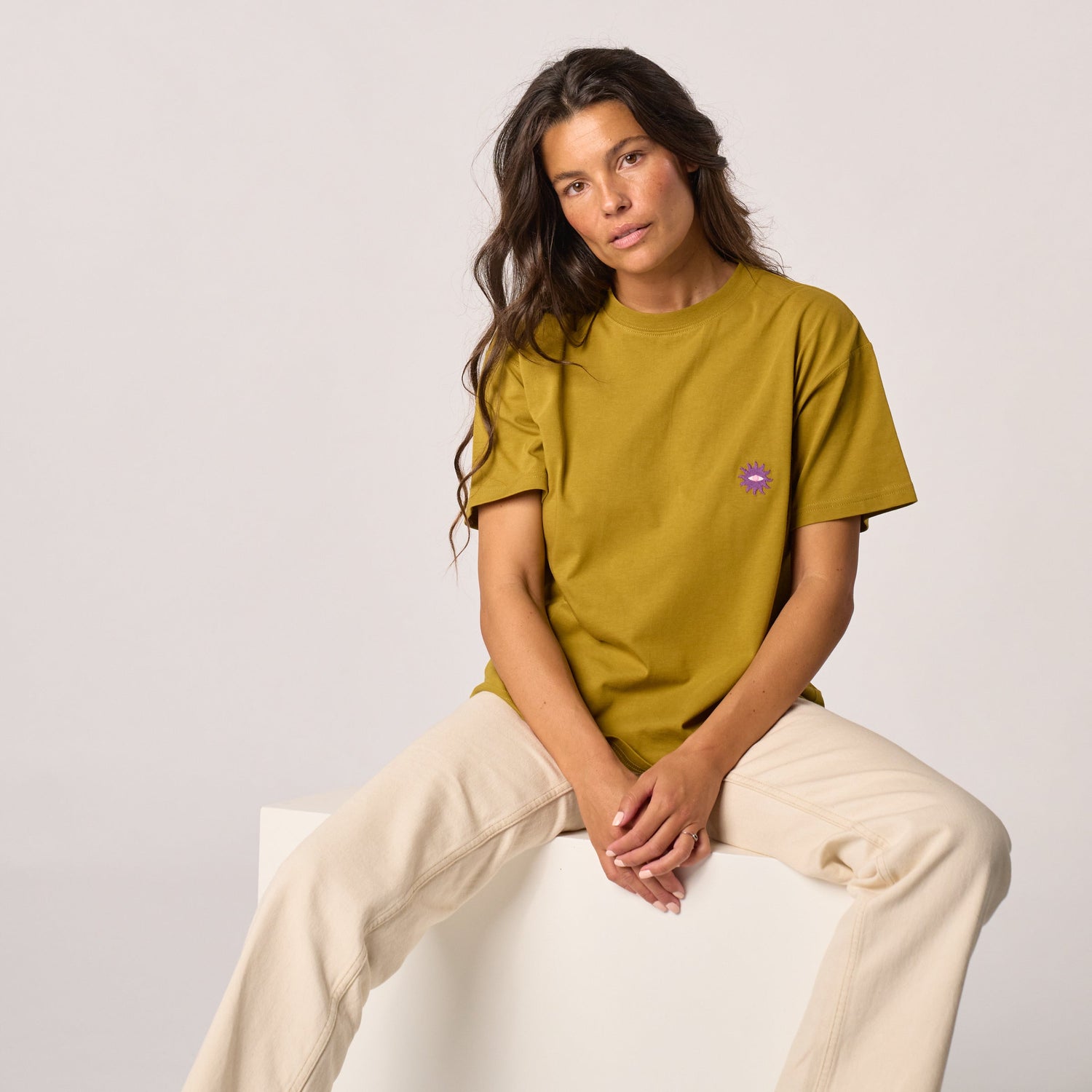 Tee-Shirt Vert Olive Broderie Soleil - Billybelt