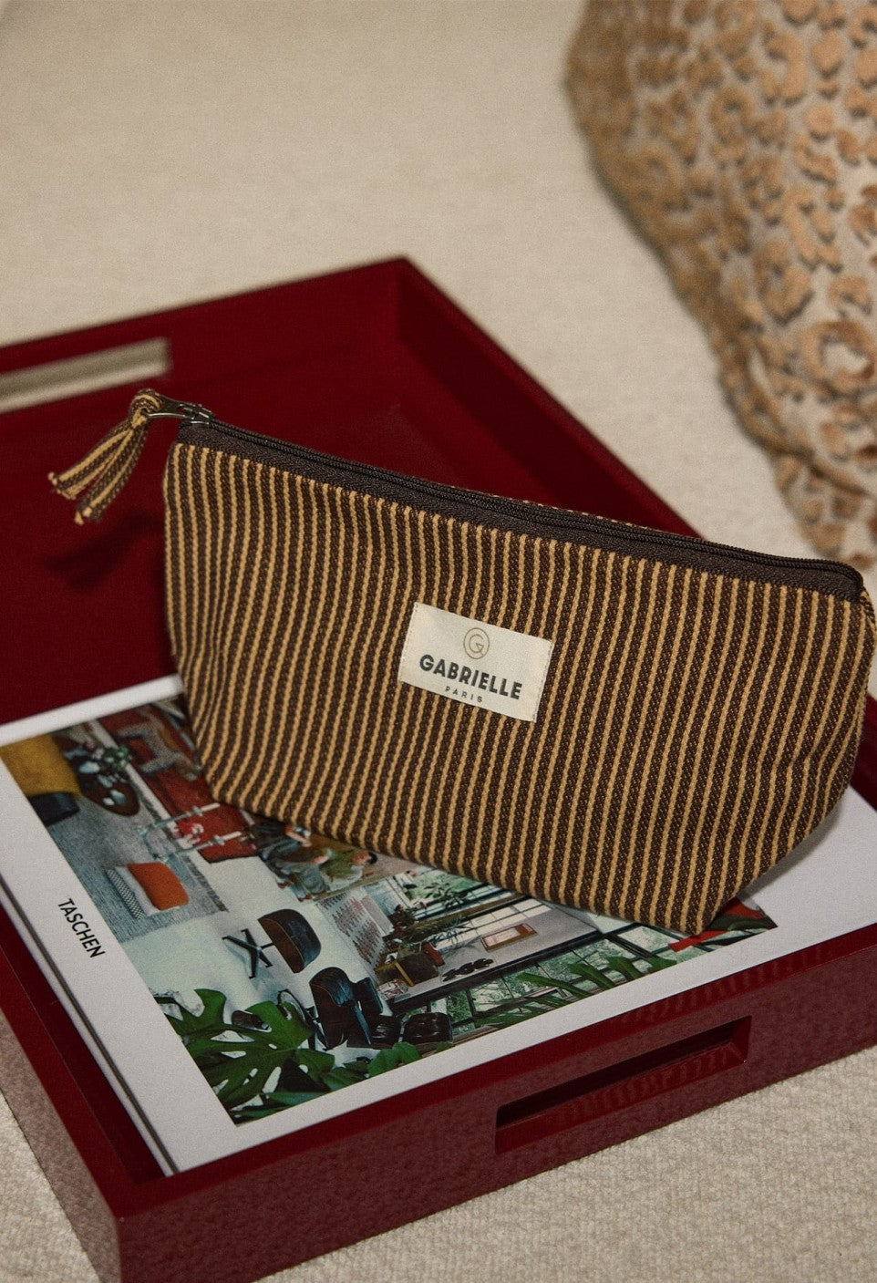 Trousse de Beauté Rayures Café - Gabrielle Paris