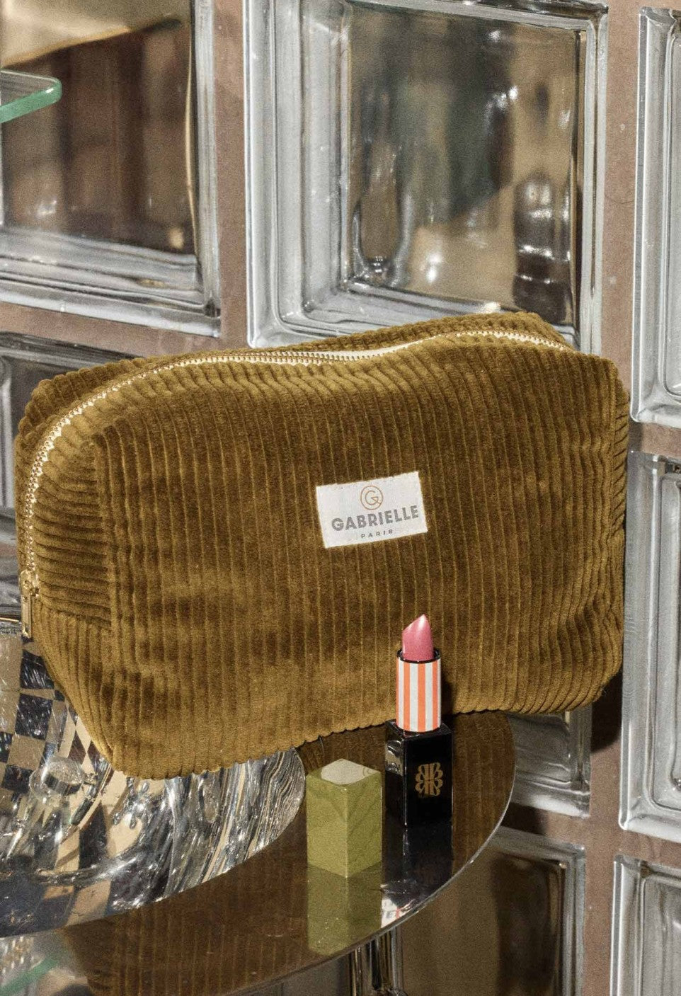 Trousse de Toilette Velours Olive - Gabrielle Paris