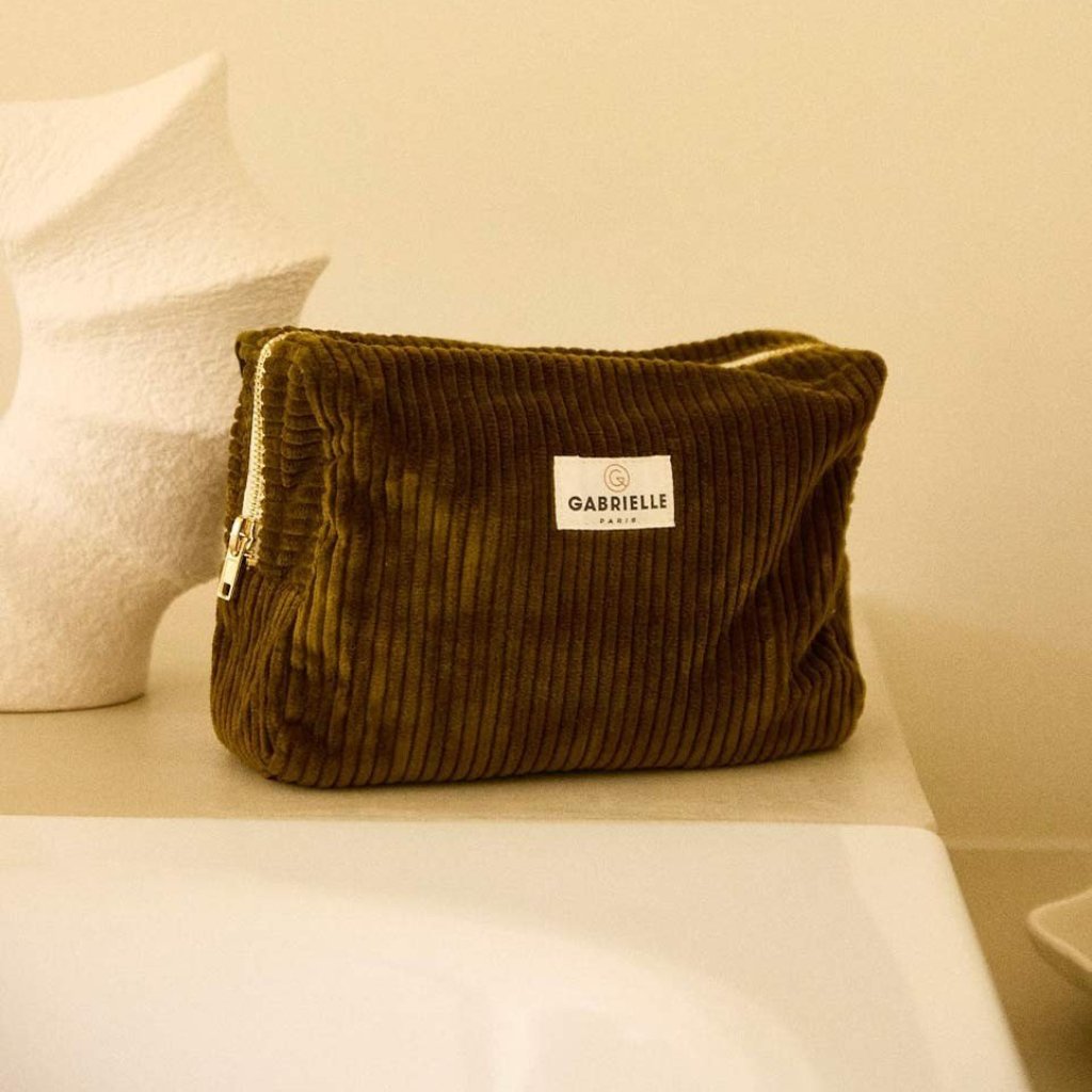 Trousse de Toilette en Velours Olive - Gabrielle Paris